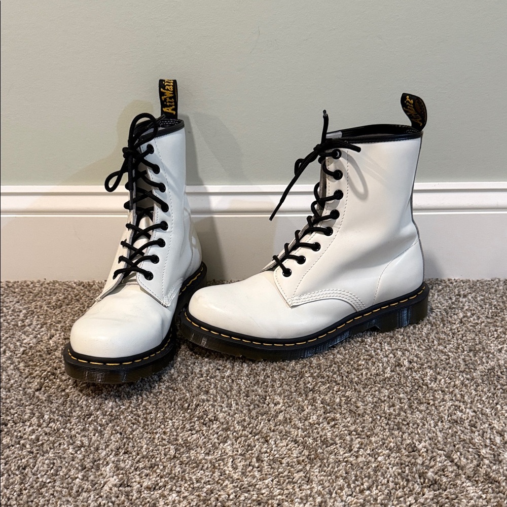 Dr. Martens White Combat Boots with Black Laces